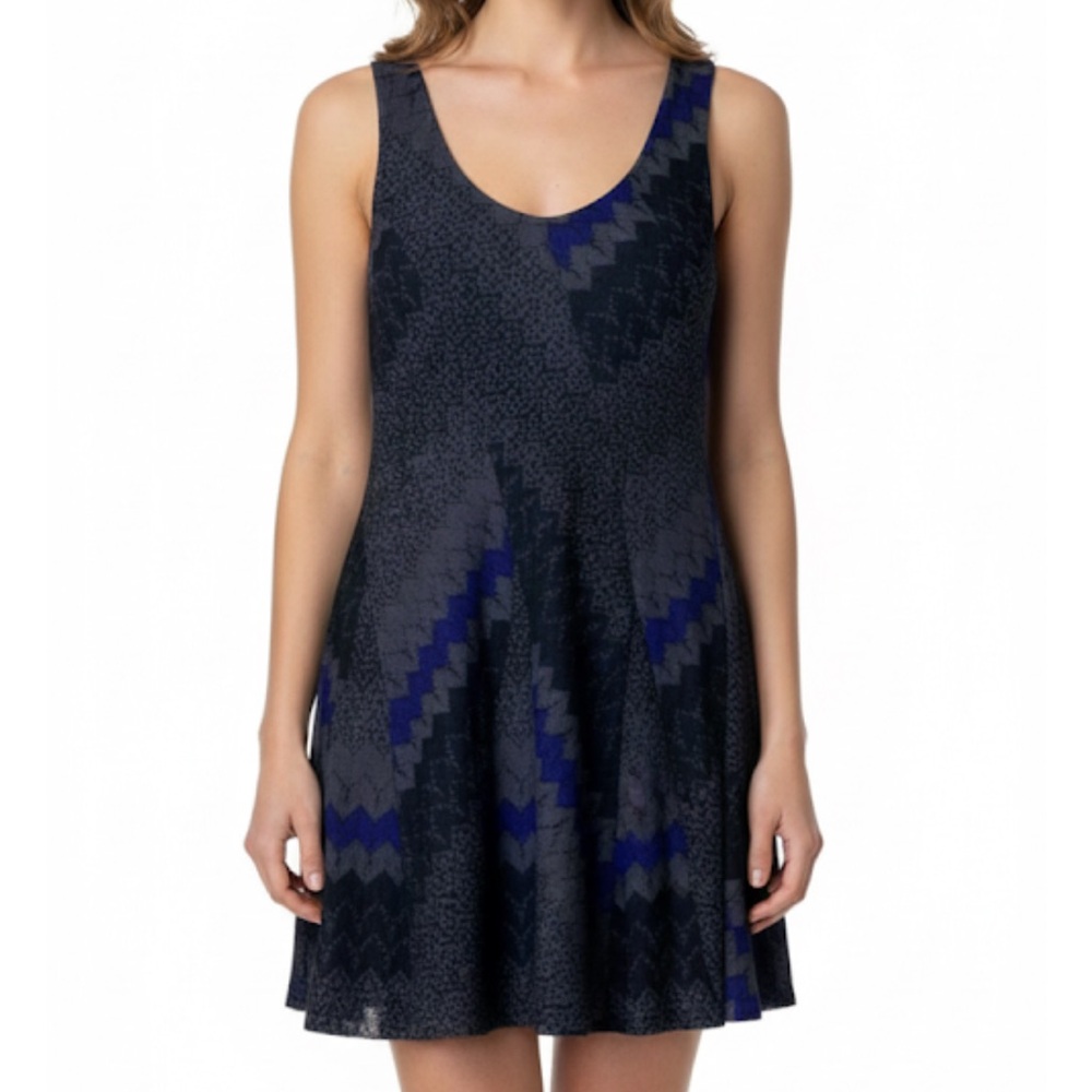 FREE PEOPLE Lined Mini Dress Chevron Geometric Print,Juniors M,Gray Black Purple